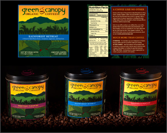 Green Canopy organic coffees logo and packaging design